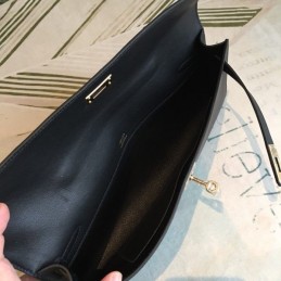 Replica Hermes Black Kelly Cut Clutch Smooth Leather