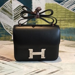 Replica Hermes Black Constance Mini 18 Textured Leather Bag