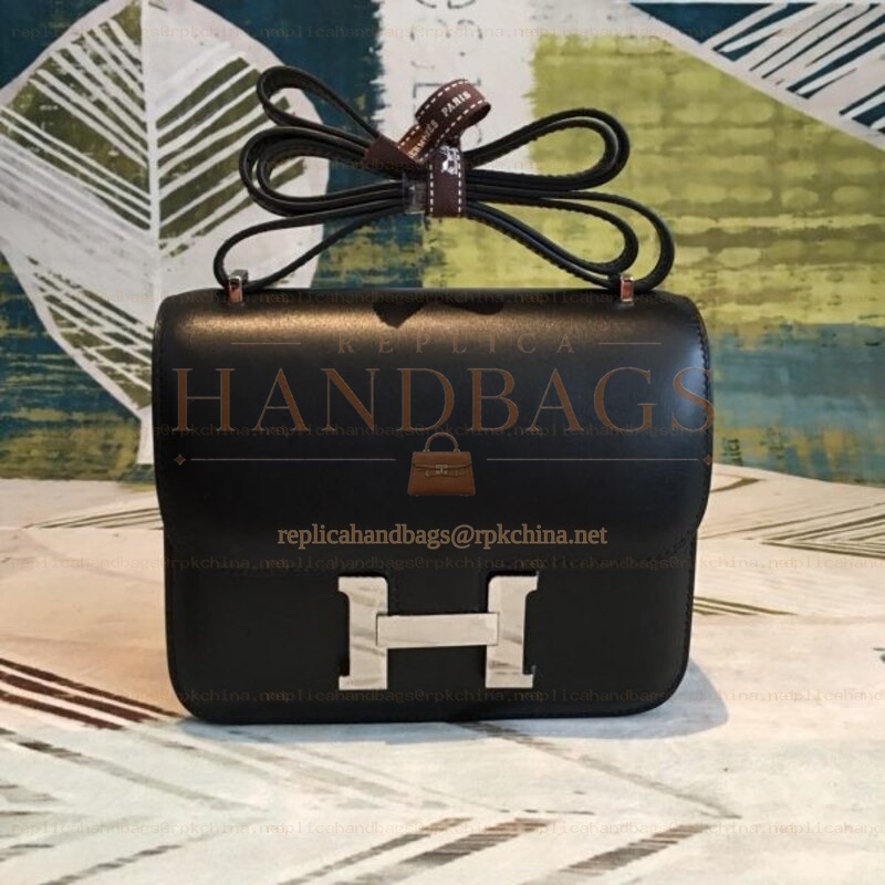 Replica Hermes Black Constance Mini 18 Textured Leather Bag