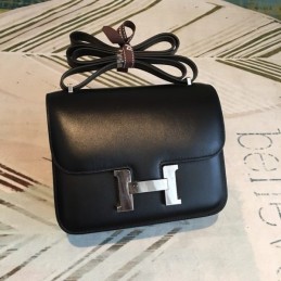 Replica Hermes Black Constance Mini 18 Textured Leather Bag