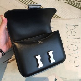 Replica Hermes Black Constance Mini 18 Textured Leather Bag