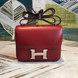 Replica Hermes Red Burgundy Constance Mini 18 Palladium Hardware Bag