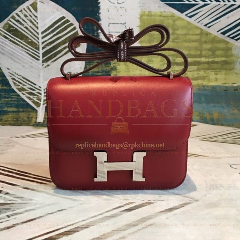 Replica Hermes Red Burgundy Constance Mini 18 Palladium Hardware Bag
