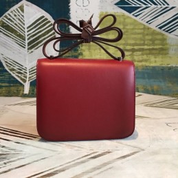 Replica Hermes Red Burgundy Constance Mini 18 Palladium Hardware Bag
