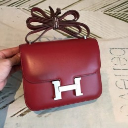 Replica Hermes Red Burgundy Constance Mini 18 Palladium Hardware Bag