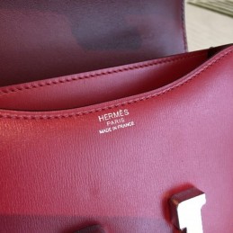 Replica Hermes Red Burgundy Constance Mini 18 Palladium Hardware Bag