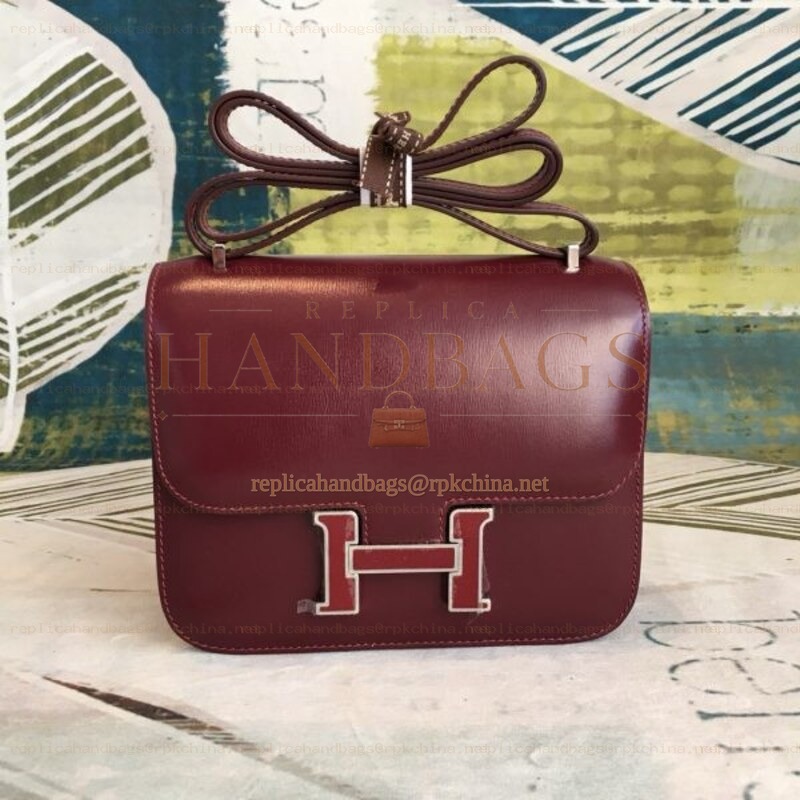 Replica Hermes Burgundy Constance Mini 18 Bag