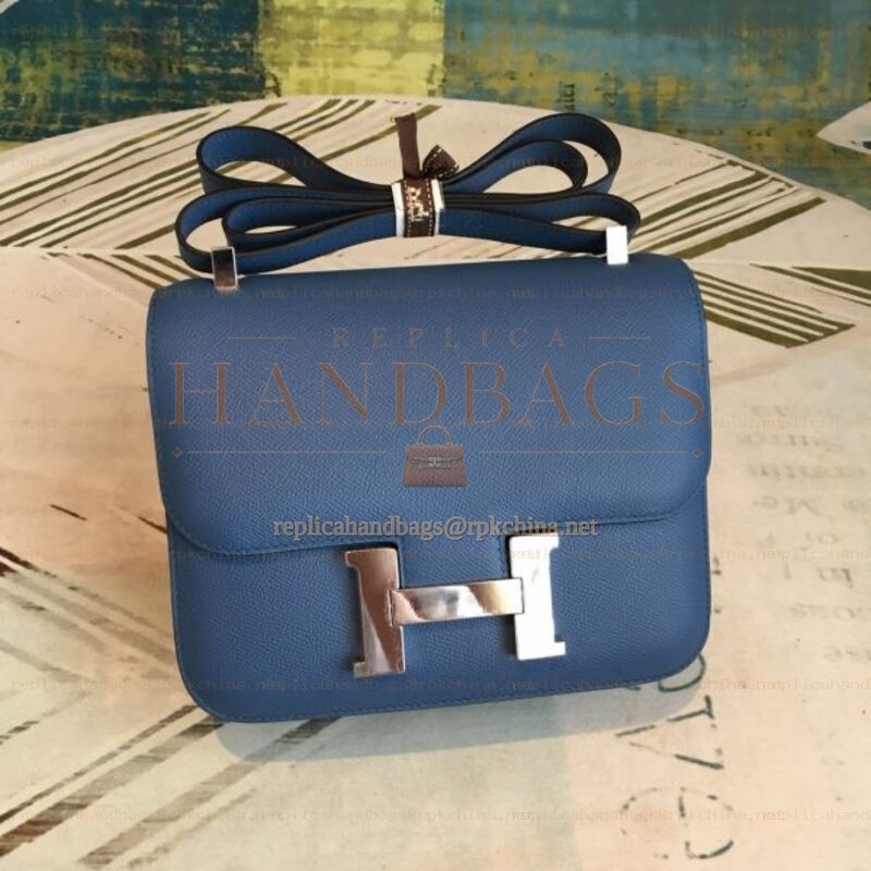 Replica Hermes Blue Constance 24 Palladium Hardware Bag