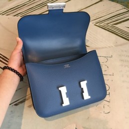 Replica Hermes Blue Constance 24 Palladium Hardware Bag