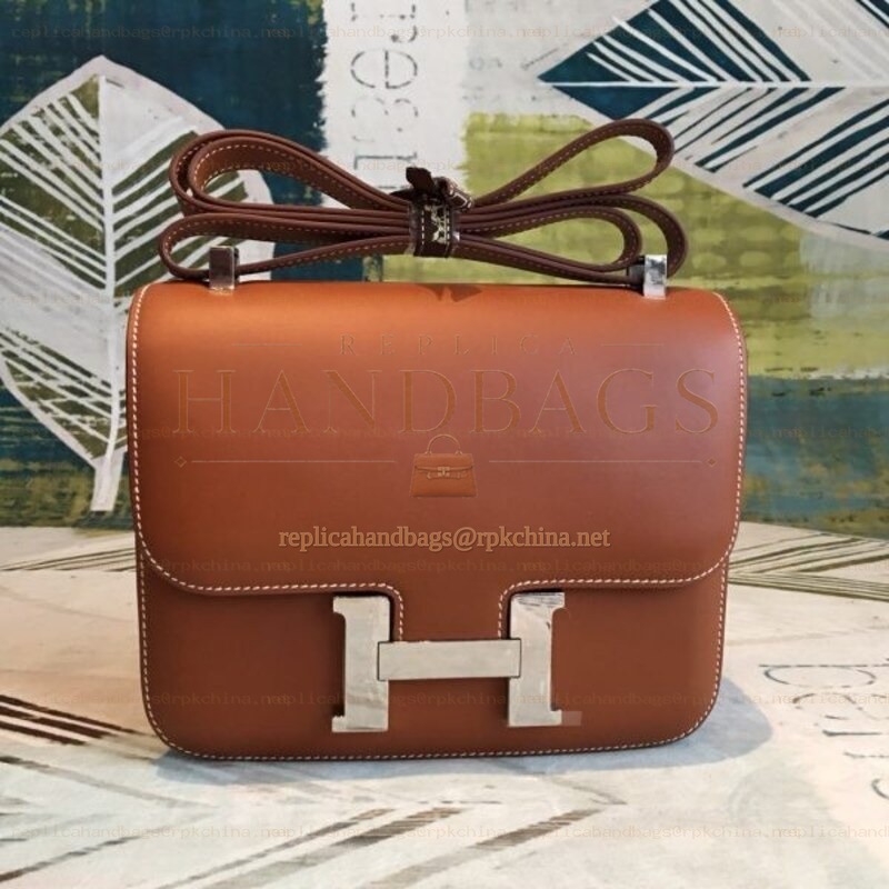 Replica Hermes Brown Constance 24 Palladium Hardware Bag