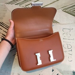Replica Hermes Brown Constance 24 Palladium Hardware Bag