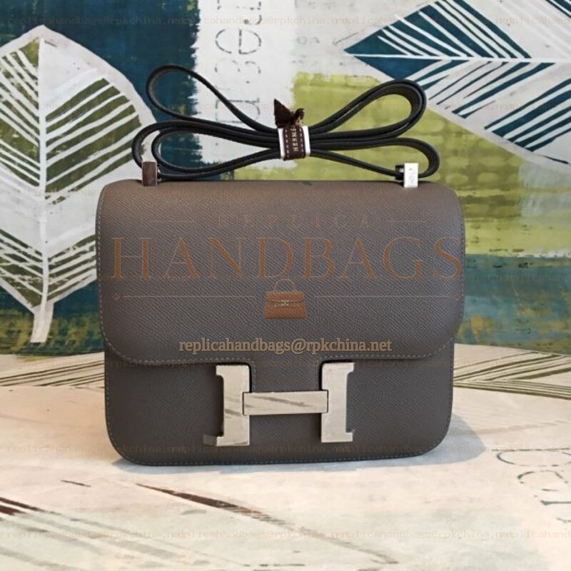 Replica Hermes Dark Gray Constance 24 Palladium Hardware Bag