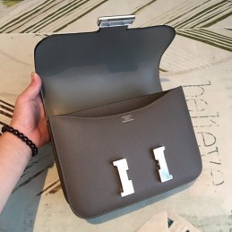 Replica Hermes Dark Gray Constance 24 Palladium Hardware Bag