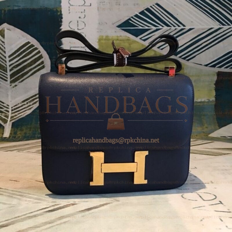 Replica Hermes Blue Constance 24 Smooth Leather Bag