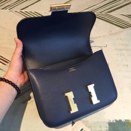 Replica Hermes Blue Constance 24 Smooth Leather Bag