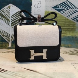 Replica Hermes White Black Constance 24 Palladium Hardware Bag