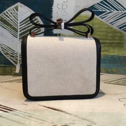 Replica Hermes White Black Constance 24 Palladium Hardware Bag