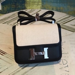 Replica Hermes White Black Constance 24 Palladium Hardware Bag