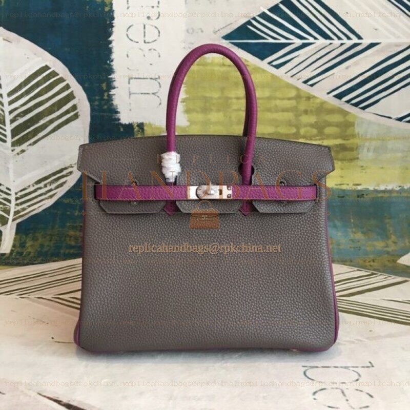 Replica Hermes Gray Plum Birkin 25 Palladium Hardware Bag