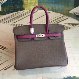Replica Hermes Gray Plum Birkin 25 Palladium Hardware Bag