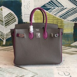 Replica Hermes Gray Plum Birkin 25 Palladium Hardware Bag