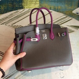 Replica Hermes Gray Plum Birkin 25 Palladium Hardware Bag