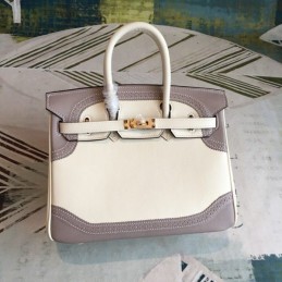 Replica Hermes White Gray Birkin 25 Gold Hardware Bag