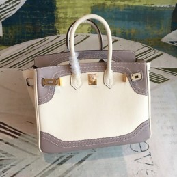 Replica Hermes White Gray Birkin 25 Gold Hardware Bag