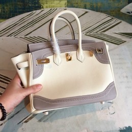 Replica Hermes White Gray Birkin 25 Gold Hardware Bag
