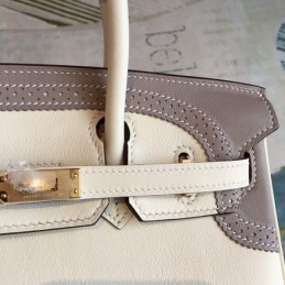 Replica Hermes White Gray Birkin 25 Gold Hardware Bag