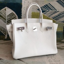 Replica Hermes White Birkin 30 Palladium Hardware Bag