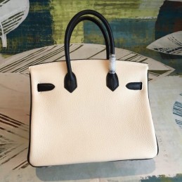 Replica Hermes White Black Birkin 30 Gold Hardware Bag