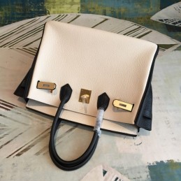 Replica Hermes White Black Birkin 30 Gold Hardware Bag
