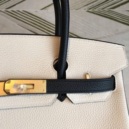 Replica Hermes White Black Birkin 30 Gold Hardware Bag