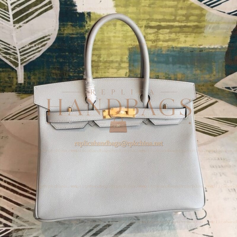 Replica Hermes Light Gray Birkin 30 Smooth Leather Bag