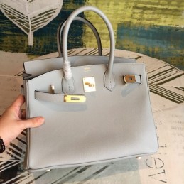 Replica Hermes Light Gray Birkin 30 Smooth Leather Bag