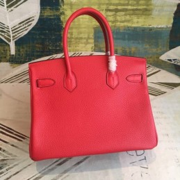 Replica Hermes Red Birkin 30 Palladium Hardware Bag