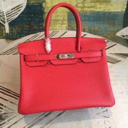 Replica Hermes Red Birkin 30 Palladium Hardware Bag