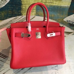 Replica Hermes Red Birkin 30 Palladium Hardware Bag