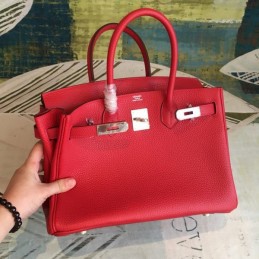 Replica Hermes Red Birkin 30 Palladium Hardware Bag