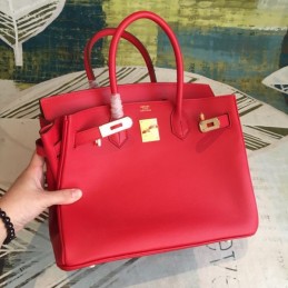 Replica Hermes Red Birkin 30 Gold Hardware Bag