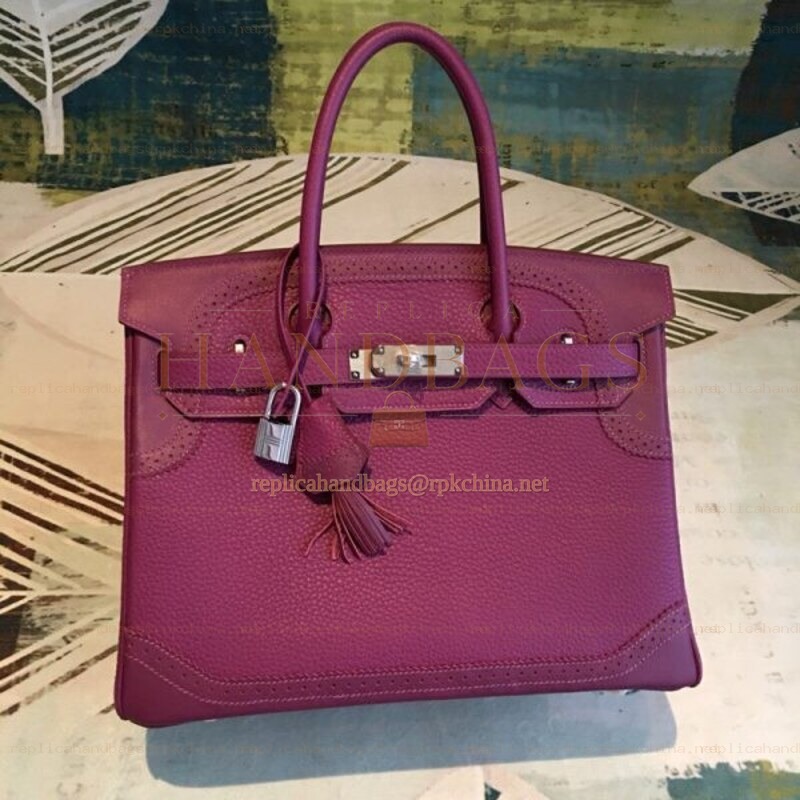 Replica Hermes Burgundy Birkin 30 Contrast Stitch Bag