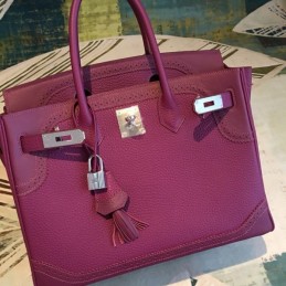 Replica Hermes Burgundy Birkin 30 Contrast Stitch Bag