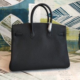 Replica Hermes Black Smooth Leather Birkin 35 Palladium Hardware Bag
