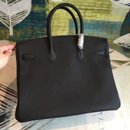 Replica Hermes Black Smooth Leather Birkin 35 Palladium Hardware Bag