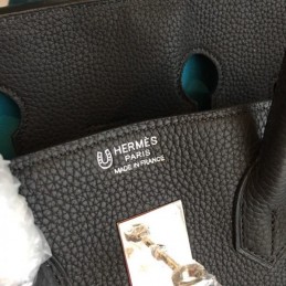 Replica Hermes Black Smooth Leather Birkin 35 Palladium Hardware Bag