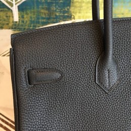 Replica Hermes Black Smooth Leather Birkin 35 Palladium Hardware Bag