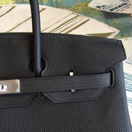 Replica Hermes Black Smooth Leather Birkin 35 Palladium Hardware Bag