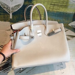 Replica Hermes White Birkin 35 Palladium Hardware Bag