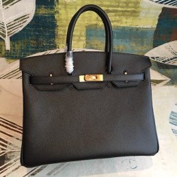 Replica Hermes Black Birkin 35 Gold Hardware Bag